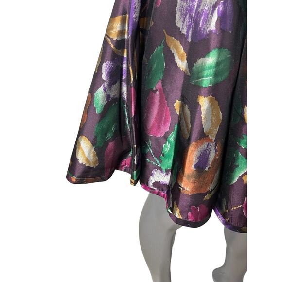 Vintage Skirt Women's 8 Silk 90s A-line Multicolor Floral Purple Romantic Y2K - Picture 4 of 9
